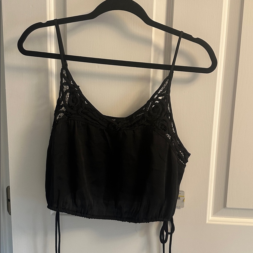 Free People Black Crochet Detail Tank Top